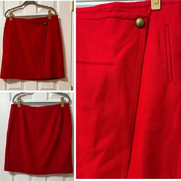 Talbots Dresses & Skirts - Talbots NWOT Sz 14 Red Wool Faux Wrap A-Line Skirt